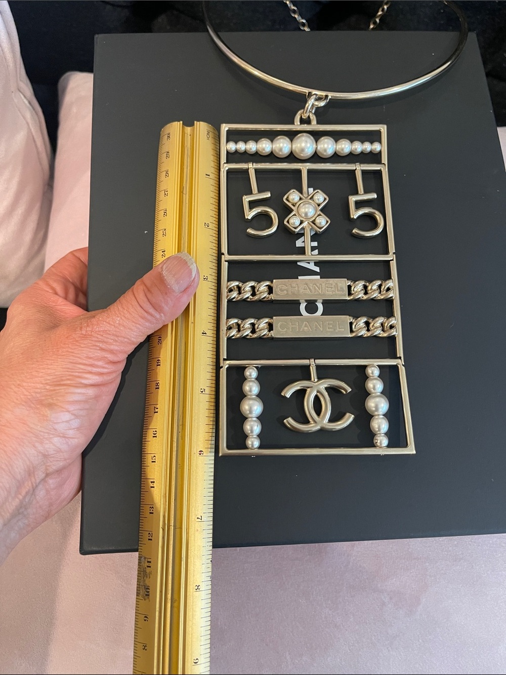 CHANEL Gold-Tone Statement Massive Pendant Necklace with Pearl Accents - Picture 9 of 17